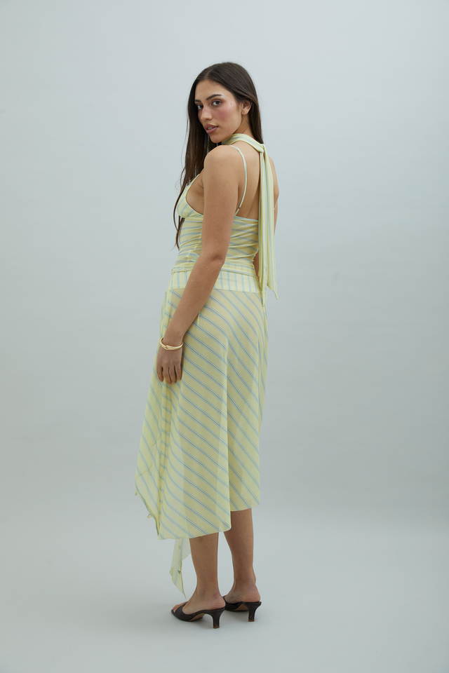 STRIPED MESH ASYMMETRIC SKIRT