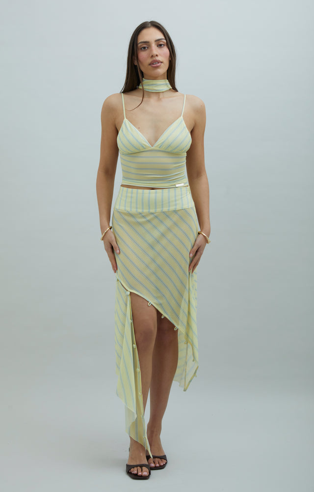 STRIPED MESH ASYMMETRIC SKIRT