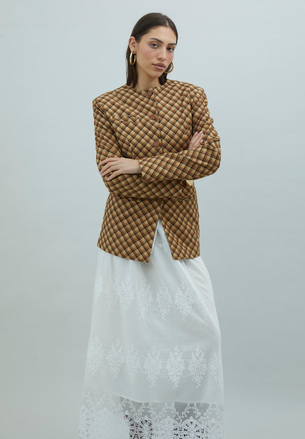 CHECK COLLARLESS BLAZER